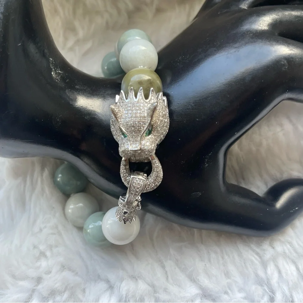 Jade Bracelet Cz Dragon head vintage look‎ very unique piece